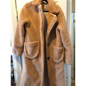 SHEIN  Notch Collar Single Breasted Teddy Coat
